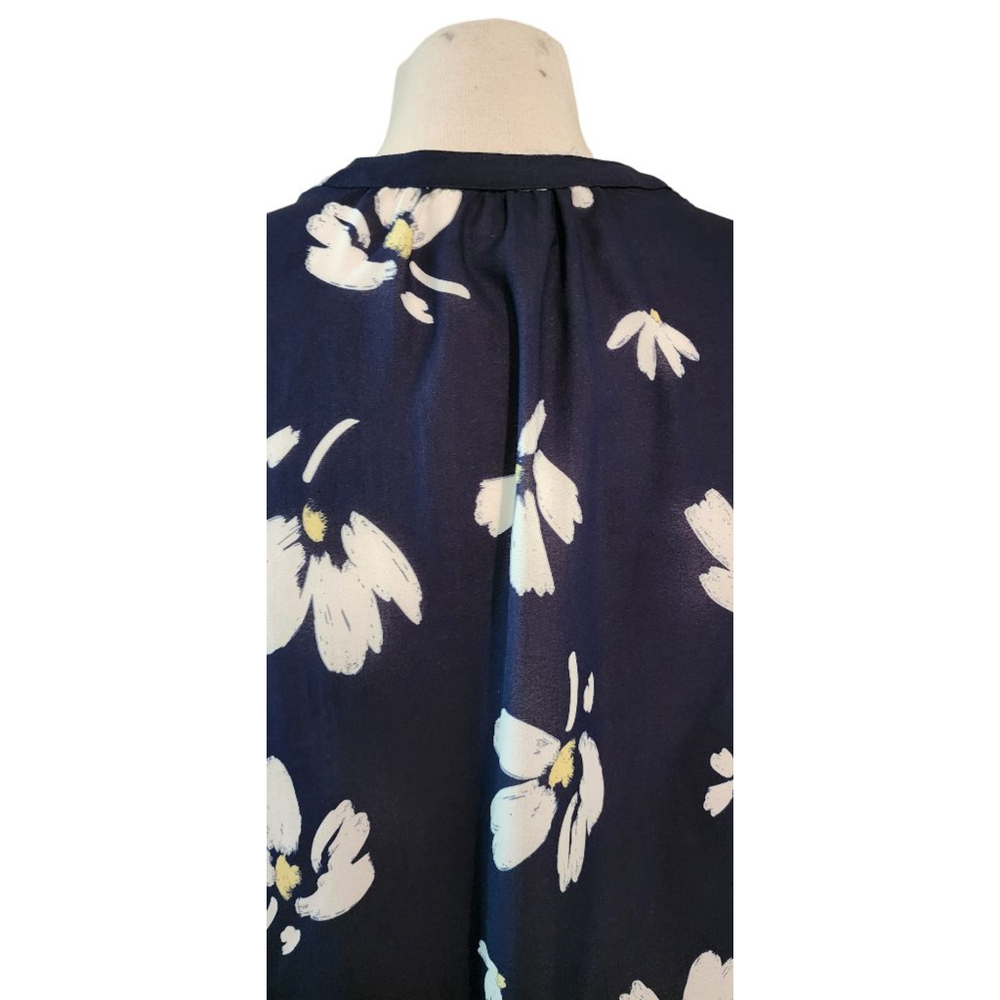 Liz Claiborne XL Navy Blue Floral Blouse Long Sleeve Tie Cuffs Button Front Boho - Picture 7 of 13